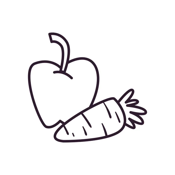 Manzana y zanahoria estilo de línea icono de diseño de vectores — Archivo Imágenes Vectoriales
