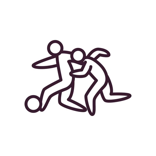 Joueurs de football avec la conception vectorielle d'icône de style de ligne de balle — Image vectorielle