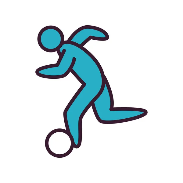 Футболист с линией мяча и дизайном иконки стиля заливки — стоковый вектор