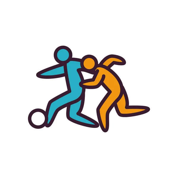 Fußballer mit Balllinie und Füllstil-Icon-Vektor-Design — Stockvektor