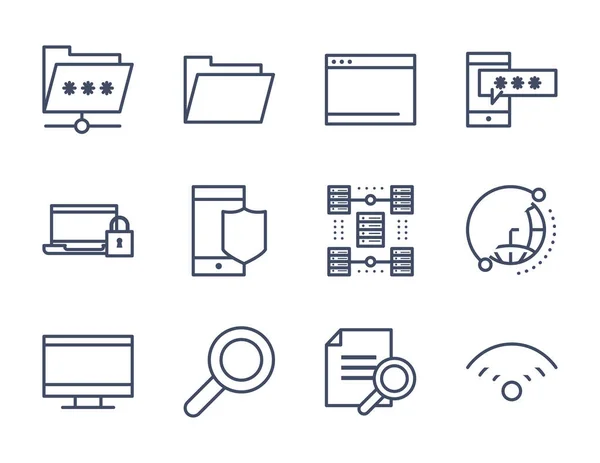 Icono de estilo de línea de datos conjunto vector diseño — Archivo Imágenes Vectoriales