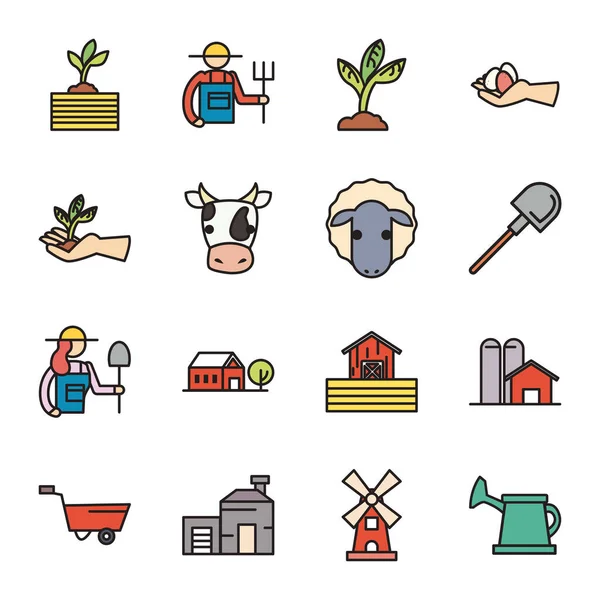 Farm line und fill style icon set vektordesign — Stockvektor