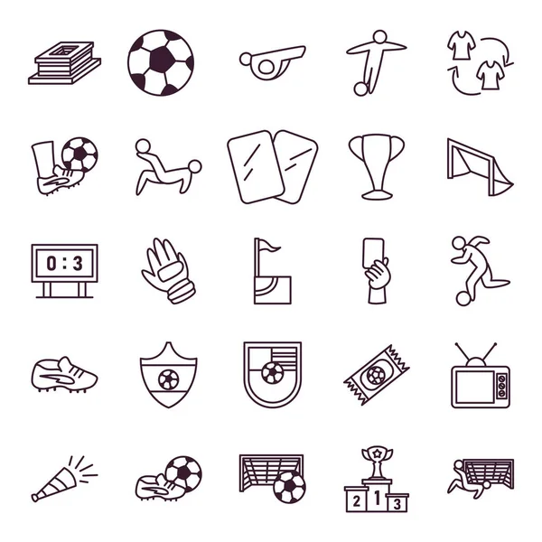 Línea de fútbol estilo icono conjunto vector diseño — Vector de stock