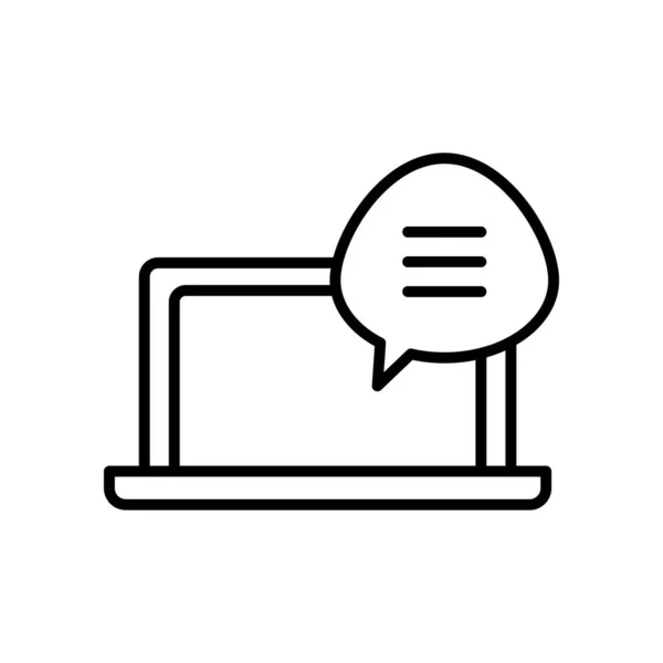 Ordenador portátil con el icono de la burbuja del habla, estilo de línea — Vector de stock