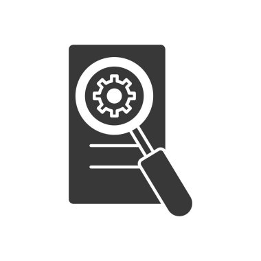 Teknik servis kavramı, vites tekerli belge sayfası ve büyüteç simgesi, siluet tarzı