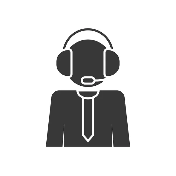 Ícone de um homem com um fone de ouvido do suporte técnico, estilo silhueta — Vetor de Stock