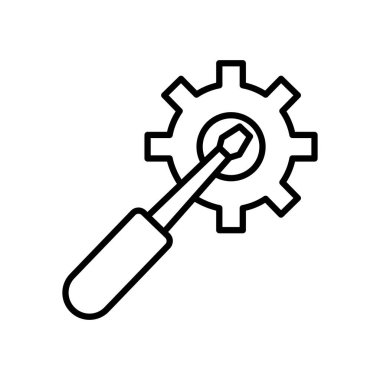 Teknik servis konsepti, vites tekerleği ve tornavida aracı simgesi, satır biçimi