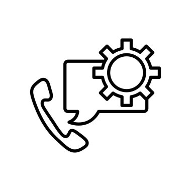 Teknik servis kavramı, telefon ve konuşma balonu dişli tekerlek simgesi, satır biçimi