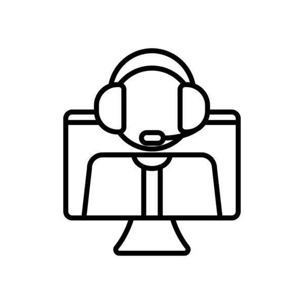 Ordenador con un hombre con un auricular desde el soporte técnico en la pantalla, estilo de línea — Vector de stock
