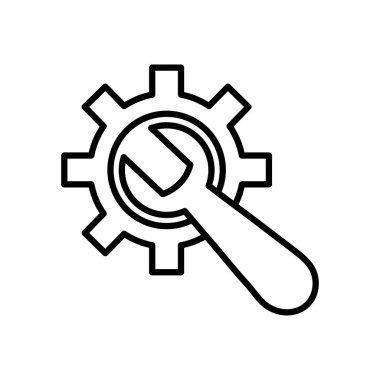 Teknik servis konsepti, ingiliz anahtarı ve vites kutusu simgesi, satır biçimi