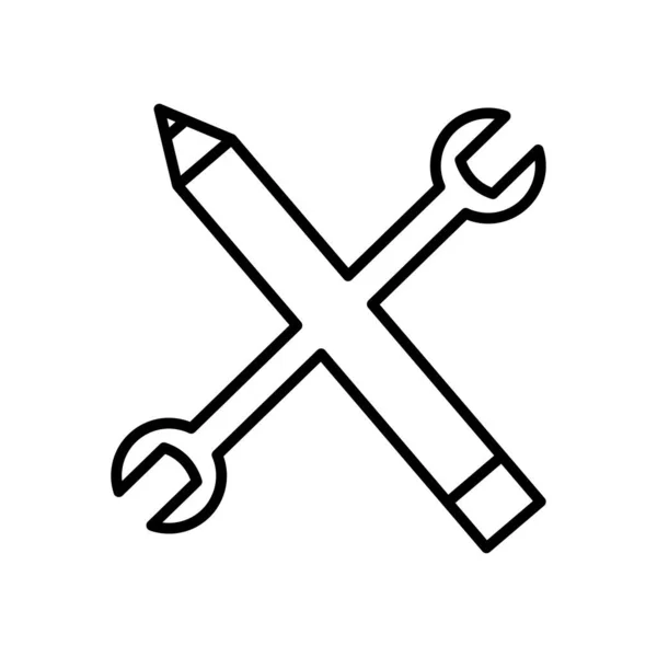 Koncept technického servisu, křížení tužky a klíče, liniový styl — Stockový vektor