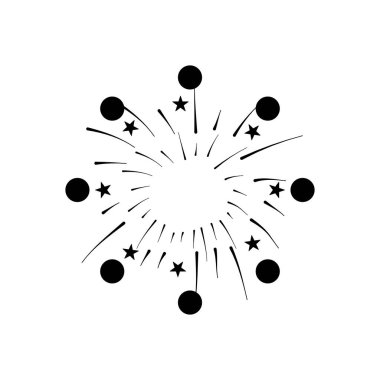 Dekoratif daireler ve yıldızlar havai fişek patlaması simgesi, siluet tarzı