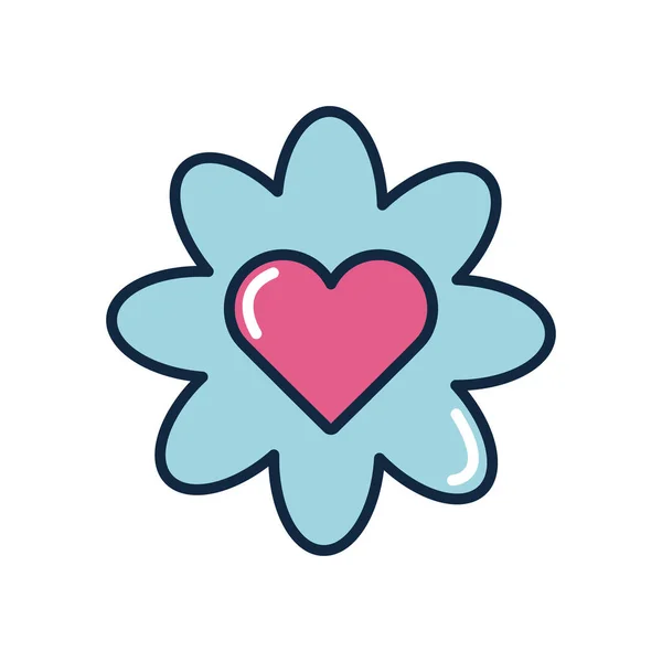 Concepto de burbujas de argot, flor con icono del corazón, estilo plano — Vector de stock