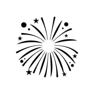 Havai fişekler daireler ve yıldızlarla patlıyor, siluet tarzı.