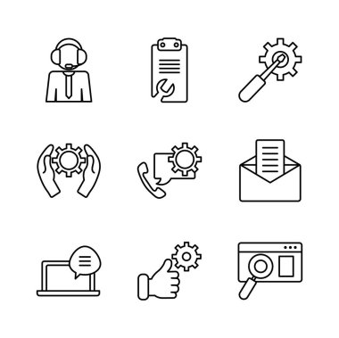 dizüstü bilgisayar ve teknik servis simgesi seti, satır biçimi