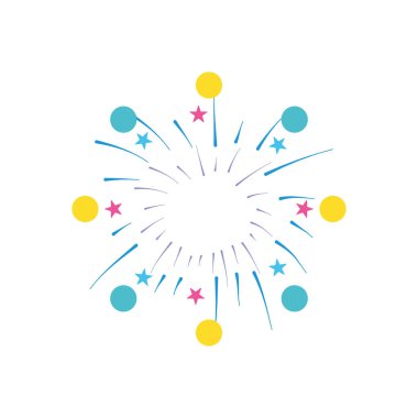 Dekoratif daireler ve yıldızlar havai fişek patlaması simgesi, düz stil