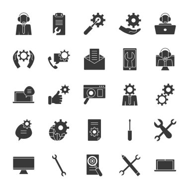 tornavida aracı ve teknik servis simgesi seti, siluet biçimi