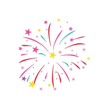 yıldızlar ve çizgili havai fişek ikonu, düz stil