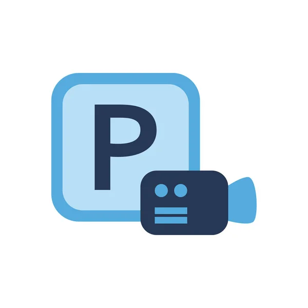 Parking panneau de signalisation cadre et vidéocamera style plat icône vectoriel design — Image vectorielle