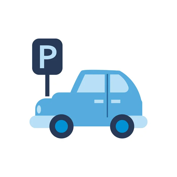 Парковка дорожный знак и автомобиль плоский стиль иконка векторный дизайн — стоковый вектор