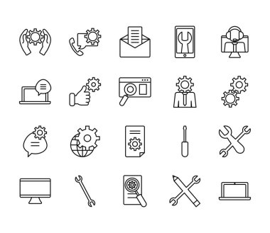 küresel küre ve teknik servis simgesi seti, satır biçimi