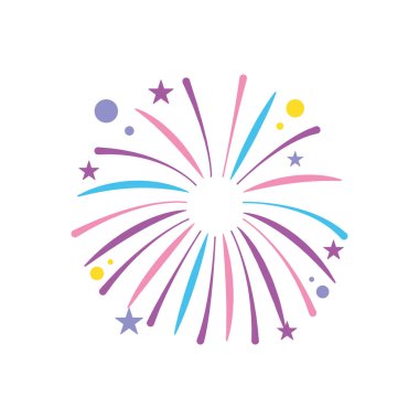 Havai fişekler daire ve yıldızlarla patlıyor, düz stil.