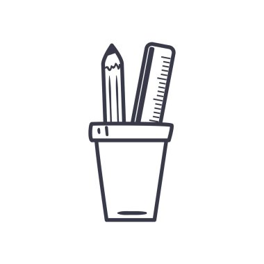 Kupa satırı biçim vektör tasarımı içinde kalem ve cetvel