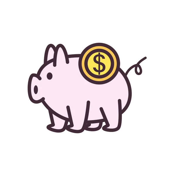 Dolar madeni para çizgisine sahip domuzcuk ve biçim ikonu vektör tasarımını doldur — Stok Vektör