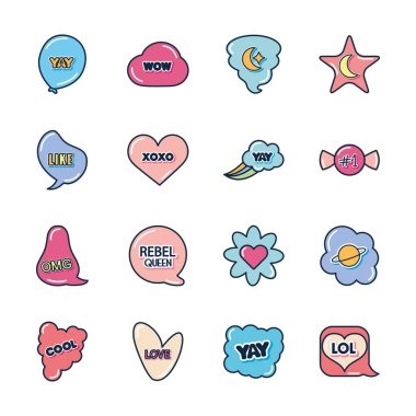 yıldızlar ve argo baloncuklar simge seti, düz stil