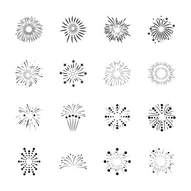 Havai fişek patlama simgesi seti, siluet biçimi