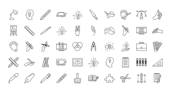 Arte y diseño línea estilo icono conjunto vector diseño — Vector de stock