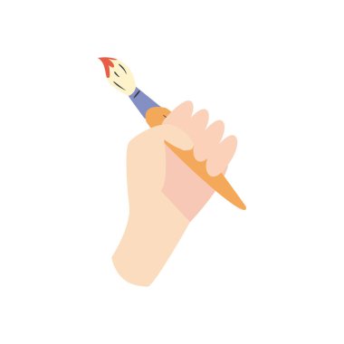 Resim fırçası çizgisini tutan ve biçim ikonu vektör tasarımını dolduran el.