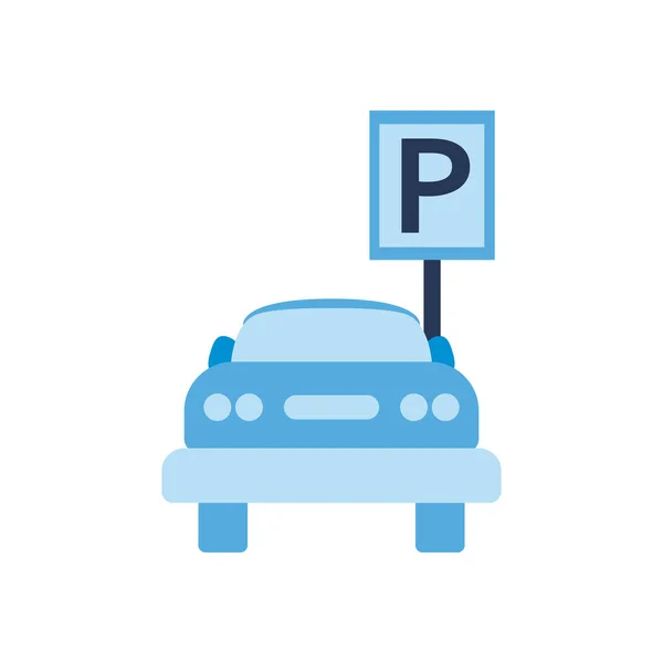 Señal de tráfico de estacionamiento y diseño de vectores icono de estilo plano de coche — Vector de stock