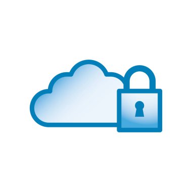 Bulut hesaplama ve asma kilit hattı ve gradyan biçim ikon vektör tasarımı