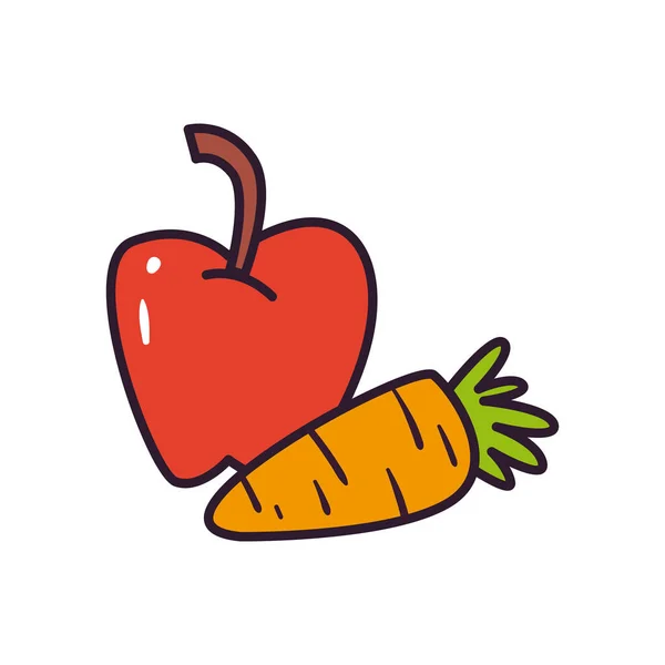 Manzana y zanahoria línea y relleno icono de estilo diseño de vectores — Vector de stock