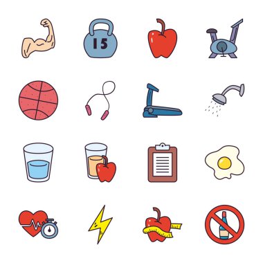 Sağlıklı ve spor çizgisi ve biçim simgesi set vektör tasarımı