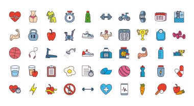 Sağlıklı ve spor çizgisi ve biçim simgesi set vektör tasarımı