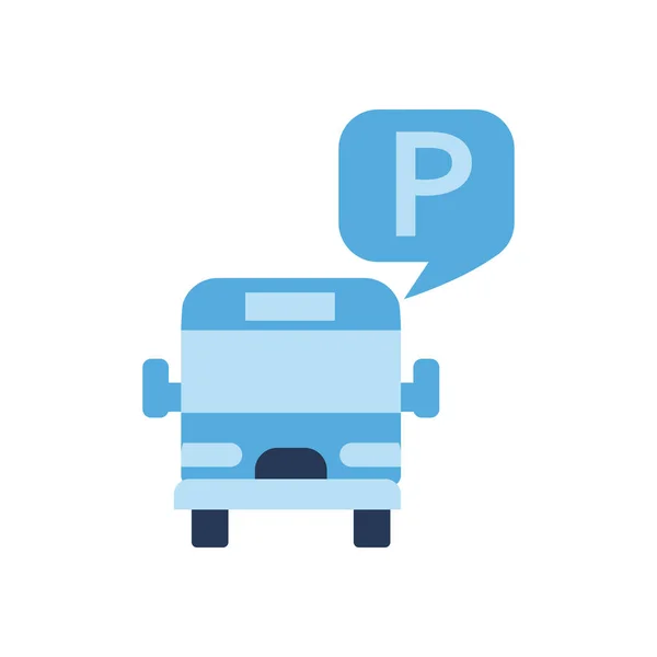 Burbuja de estacionamiento y autobús de estilo plano icono de diseño de vectores — Vector de stock