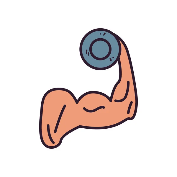 Mužské rameno se svalovou zvedací hmotností čára a výplň styl ikony vektor design — Stockový vektor