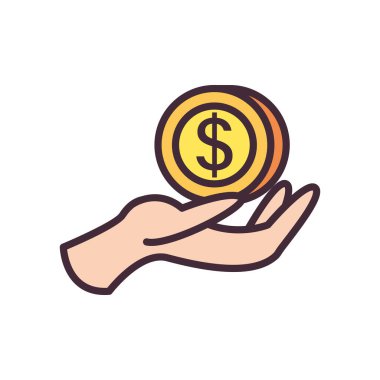 El çizgisi üzerinden dolar sikke ve biçim ikonu vektör tasarımını doldur