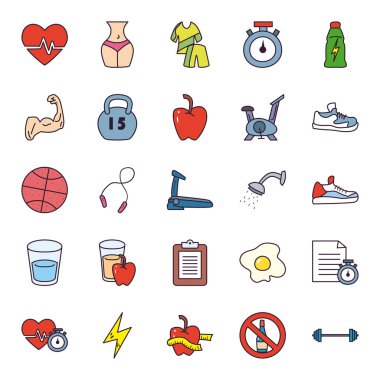 Sağlıklı ve spor çizgisi ve biçim simgesi set vektör tasarımı