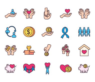 Bağış ve bağışta bulunma çizgisi ve biçim ikonu vektör dizaynı