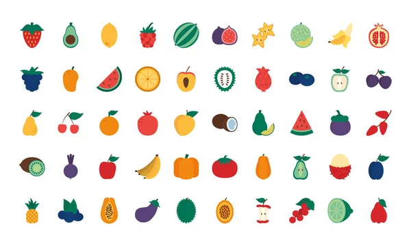 Conjunto de iconos de frutas saludables, estilo plano — Vector de stock