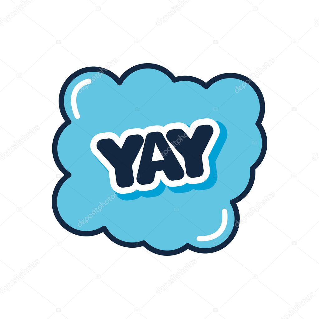 slang bubble concept, blue cloud with yay word, flat style