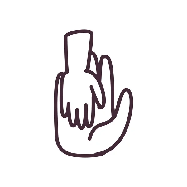 Baby hand on volunteer hand line style icon vector design — стоковый вектор