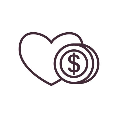 Dolar madeni para çizgisi biçim vektör tasarımlı kalp