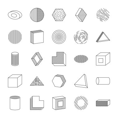 Elips ve geometrik şekillerden oluşan simge kümesi, çizgi biçimi