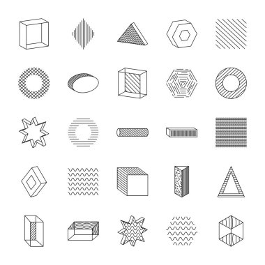 Soyut tasarım simgesi setine sahip geometrik şekiller, satır biçimi