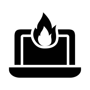 Siber güvenlik kavramı, alev ikonlu dizüstü bilgisayar, siluet tarzı