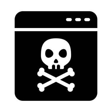 Siber güvenlik kavramı, kafatası simgesi olan web sayfası, siluet biçimi